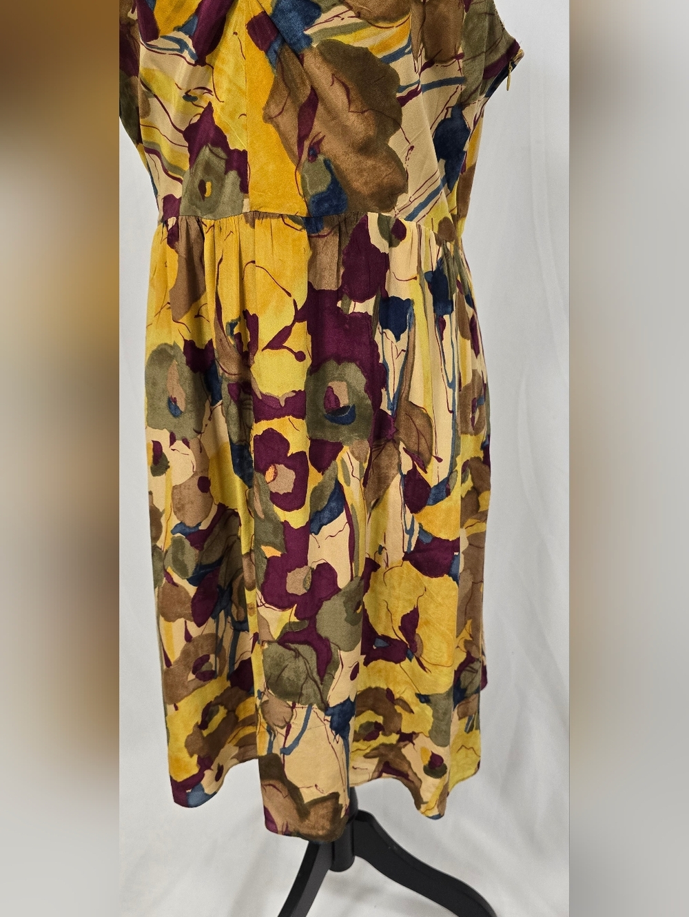 Banana Republic women 12 yellow silk floral dress boho earthy artsy resortwear - Picture 5 of 9